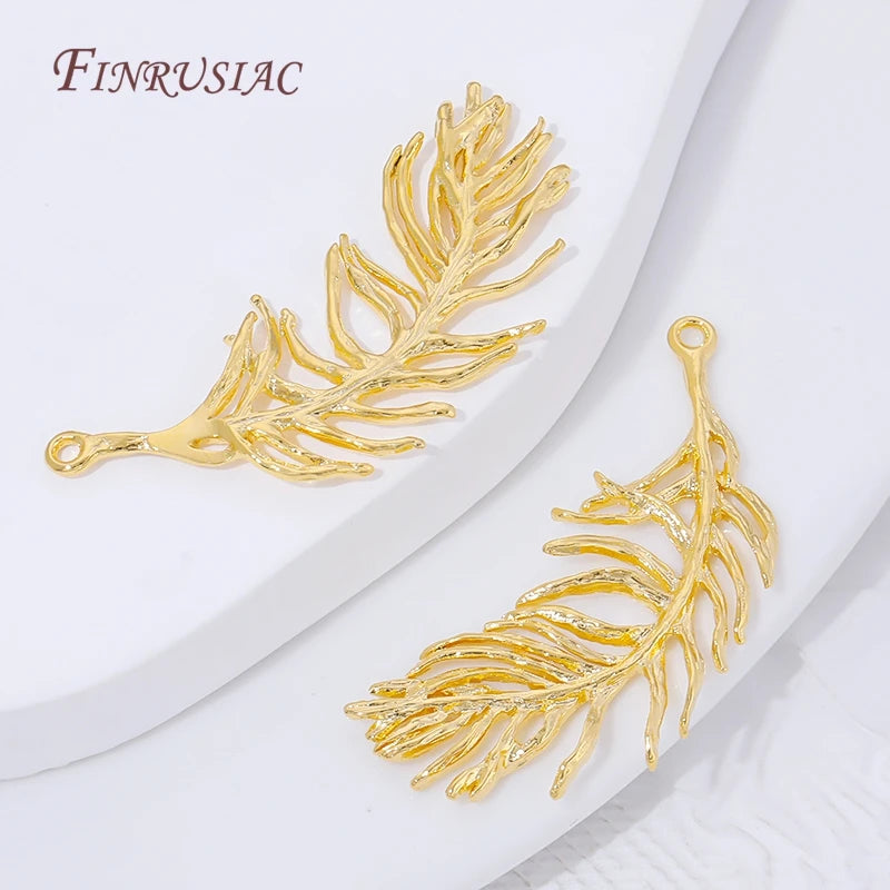 18K Gold Plated Feather & Leaf Charm Connectors | DIY Jewelry Jewelry Charm Connectors P3