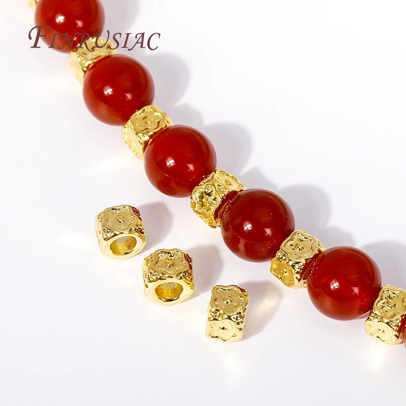 18K Gold Plated Barrel Spacer Beads – Plum Pattern Large Hole Jewelry Spacer Beads P3