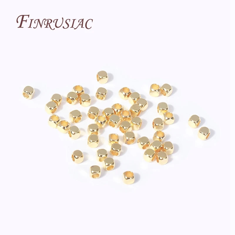 18K Gold Plated Square Cube Brass Spacer Beads 1.5–2.5mm DIY Jewelry Making Beads P3