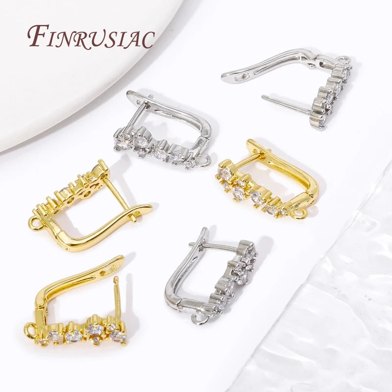 18K Gold Plated Brass Leverback Earring Clasp | CZ Beaded U Clasp Earring Clasp Findings P3