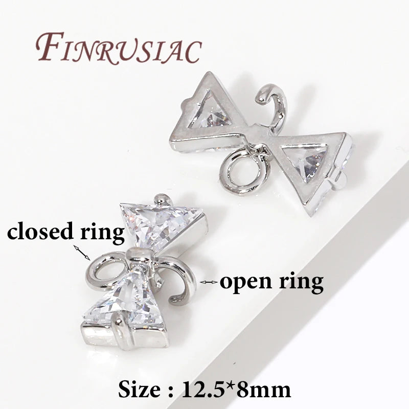 18K Gold Plated CZ Crystal Bowknot Charm Connectors | DIY Jewelry Jewelry Charm Connectors P3 Rhodium Plated 10 pcs
