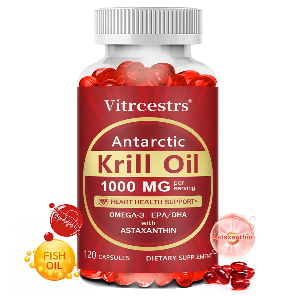 Antarctic Krill Oil 1000mg – Omega-3 EPA DHA Astaxanthin Non-GMO Omega-3 Supplement P3