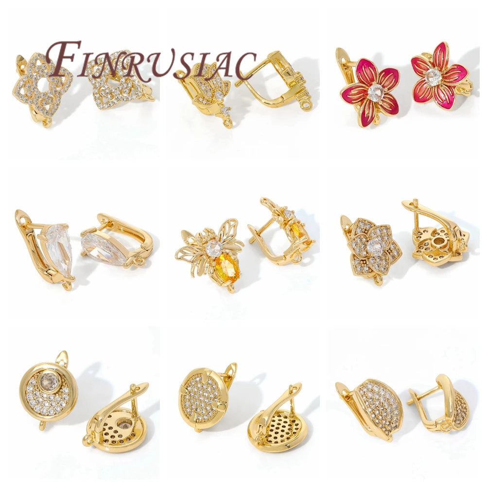 18K Gold Plated Brass Zircon Earring Hook Clasps | DIY Findings Earring Jewelry Findings P3