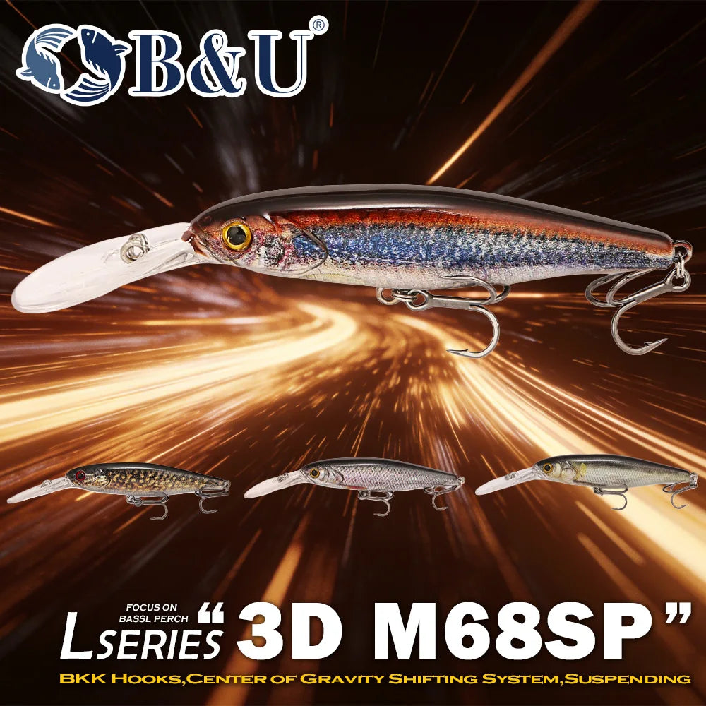 B&U 68mm Suspending Minnow Lure Set – Pike Bass Jerkbait Fishing Lure Set P3