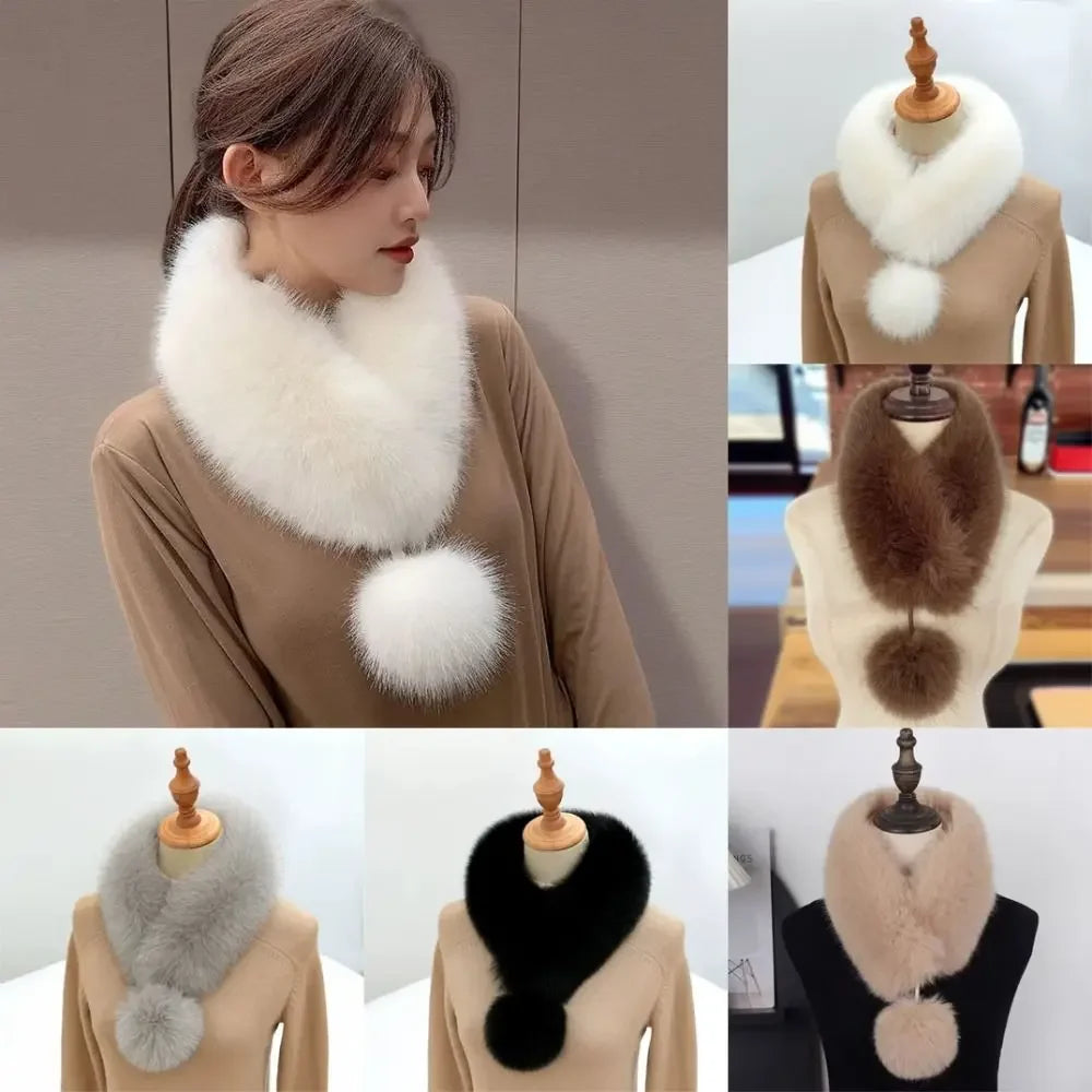Double-Sided Fluffy Ball Scarf | Korean Sweet Style Neck Warmer Winter Neck Warmer P3