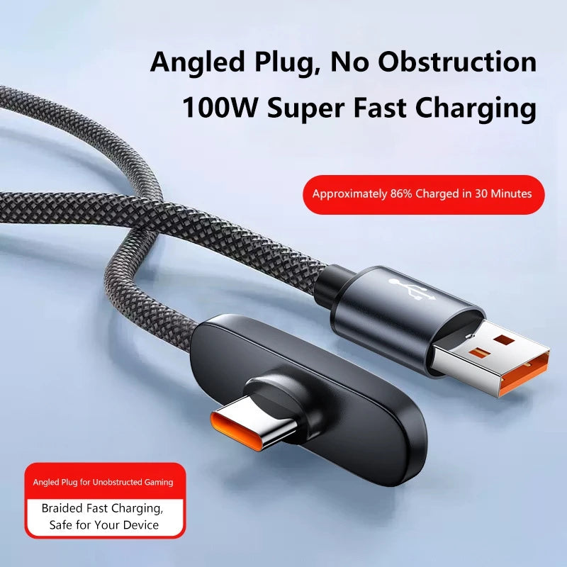 100W 90-Degree USB-C Fast Charging Braided Cable | Right Angle USB-C Charging Cable P3