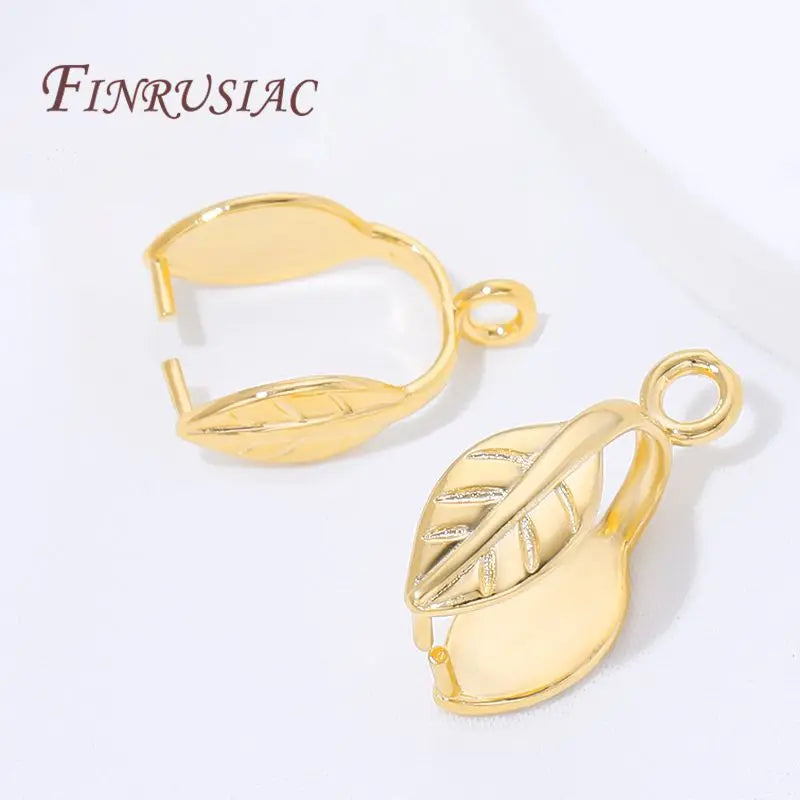 18K Gold Plated Leaf Pinch Bails | DIY Pendant Connectors Jewelry Findings P3
