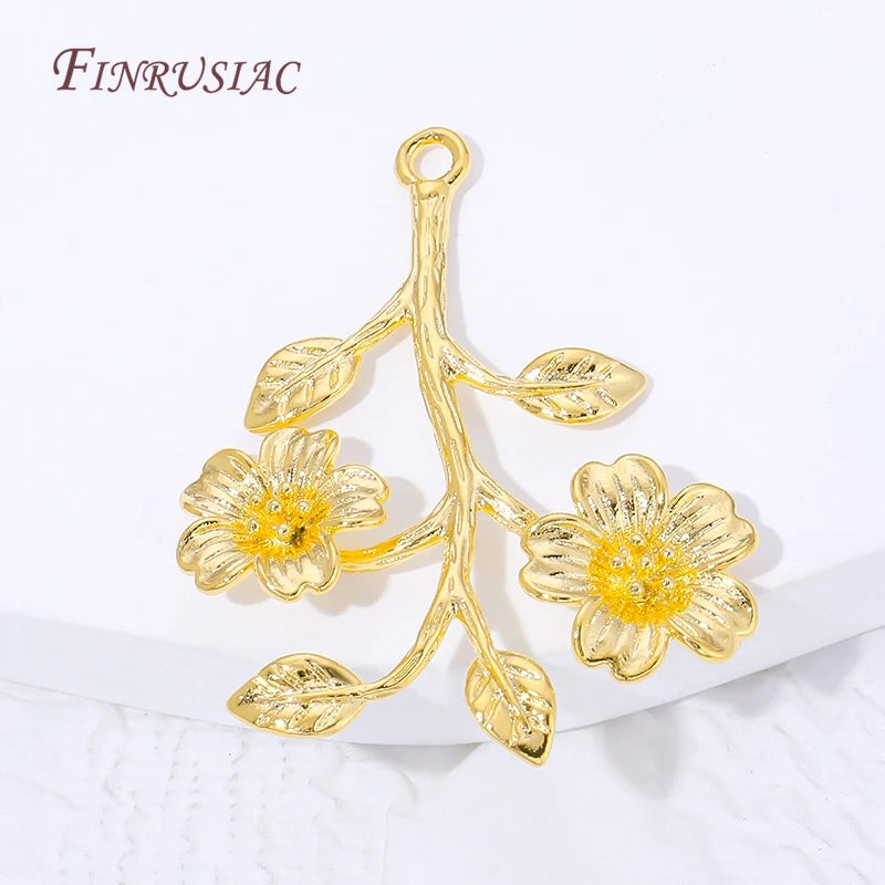 18K Gold Plated Flower Branch Charms & Leaf Pendants – DIY Jewelry Charms & Findings P3