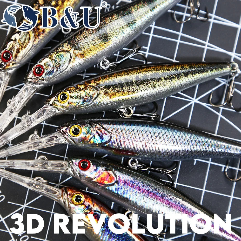 B&U 68mm 3D Suspending Minnow Jerkbait – Bass Pike Lure Suspending Minnow Lure P3