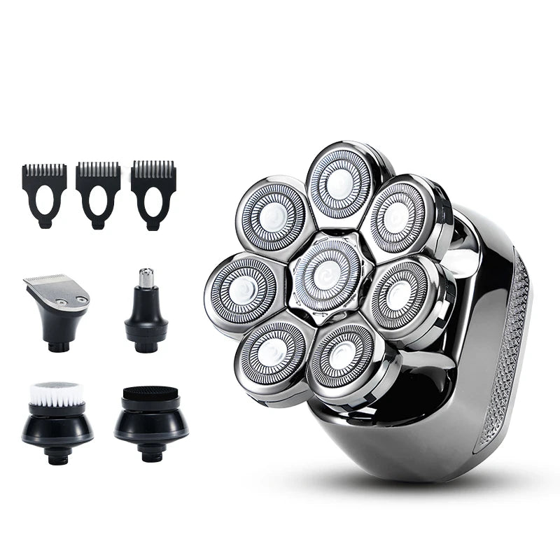 9D Waterproof 5-in-1 All Metal Electric Rotary Head Shaver Men Electric Rotary Shaver P3 Silver 8600 USB Type-C