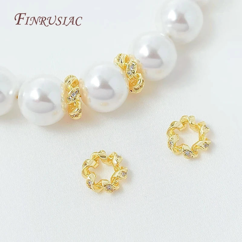 18K Gold Plated Twisted Spacer Beads – Micro Pavé Zircon Findings Jewelry Spacer Beads P3