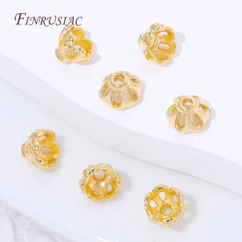 18K Gold Plated Flower Spacer Beads & Brass Bead Caps 5/10Pcs Jewelry Making Findings P3