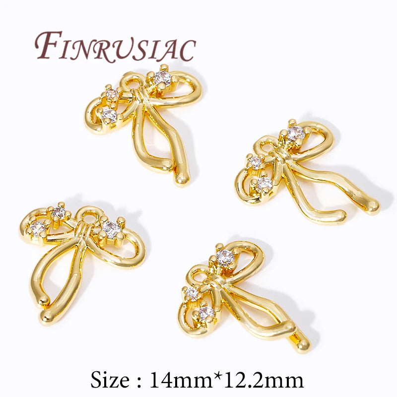 18K Gold Plated Zircon Bow Pendant Charms | DIY Jewelry Findings Jewelry Pendant Charms P3 18K Real Gold Plated 4 pieces