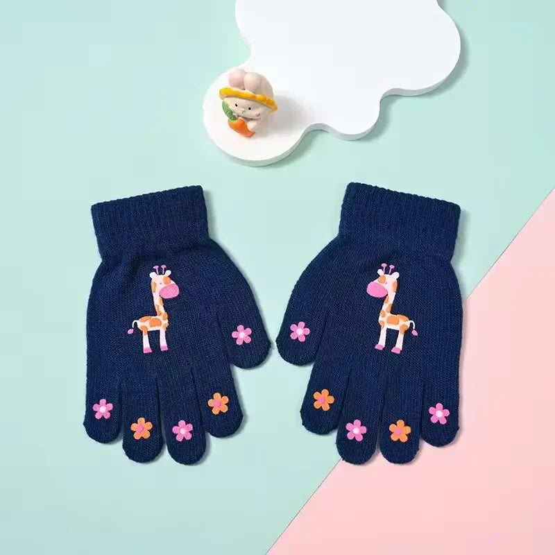 Kids Cartoon Animal Knitted Winter Gloves | Boys & Girls Kids Knitted Gloves P3 giraffe