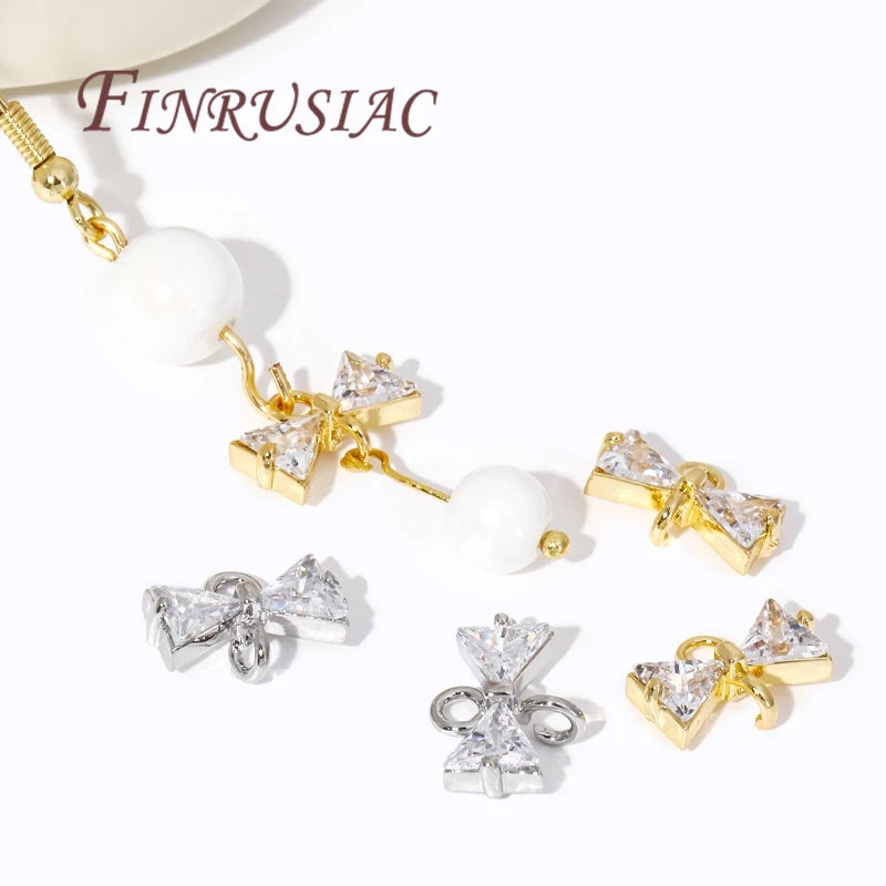 18K Gold Plated CZ Crystal Bowknot Charm Connectors | DIY Jewelry Jewelry Charm Connectors P3