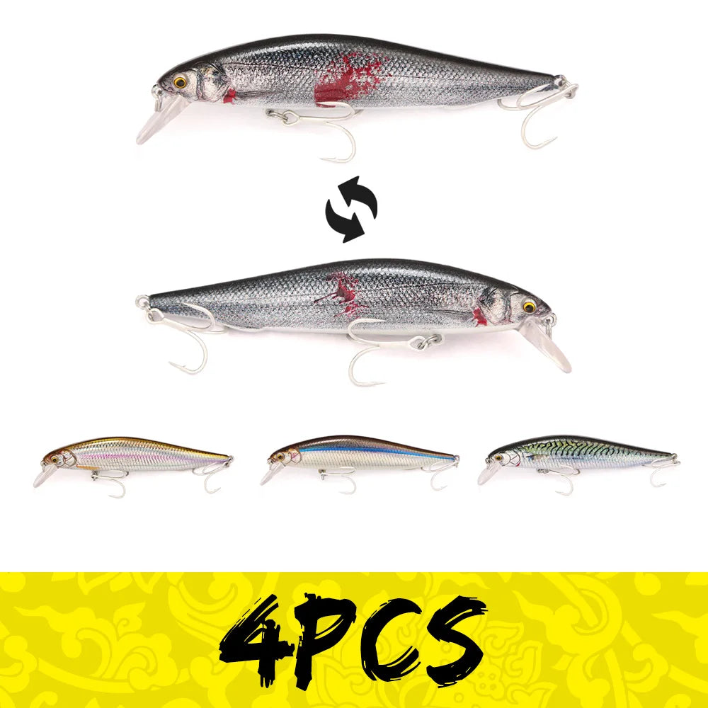 B&U Saltwater Sinking Minnow Jerkbait Lure with BKK Hooks Saltwater Fishing Lure P3 Mix 02 4pcs 10cm-13.7g