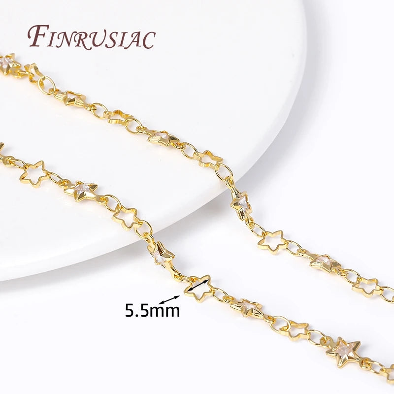 18K Gold Plated Star Zircon Link Chain | DIY Jewelry Making Jewelry Making Chain P3 18K Real Gold Plated 30cm-length