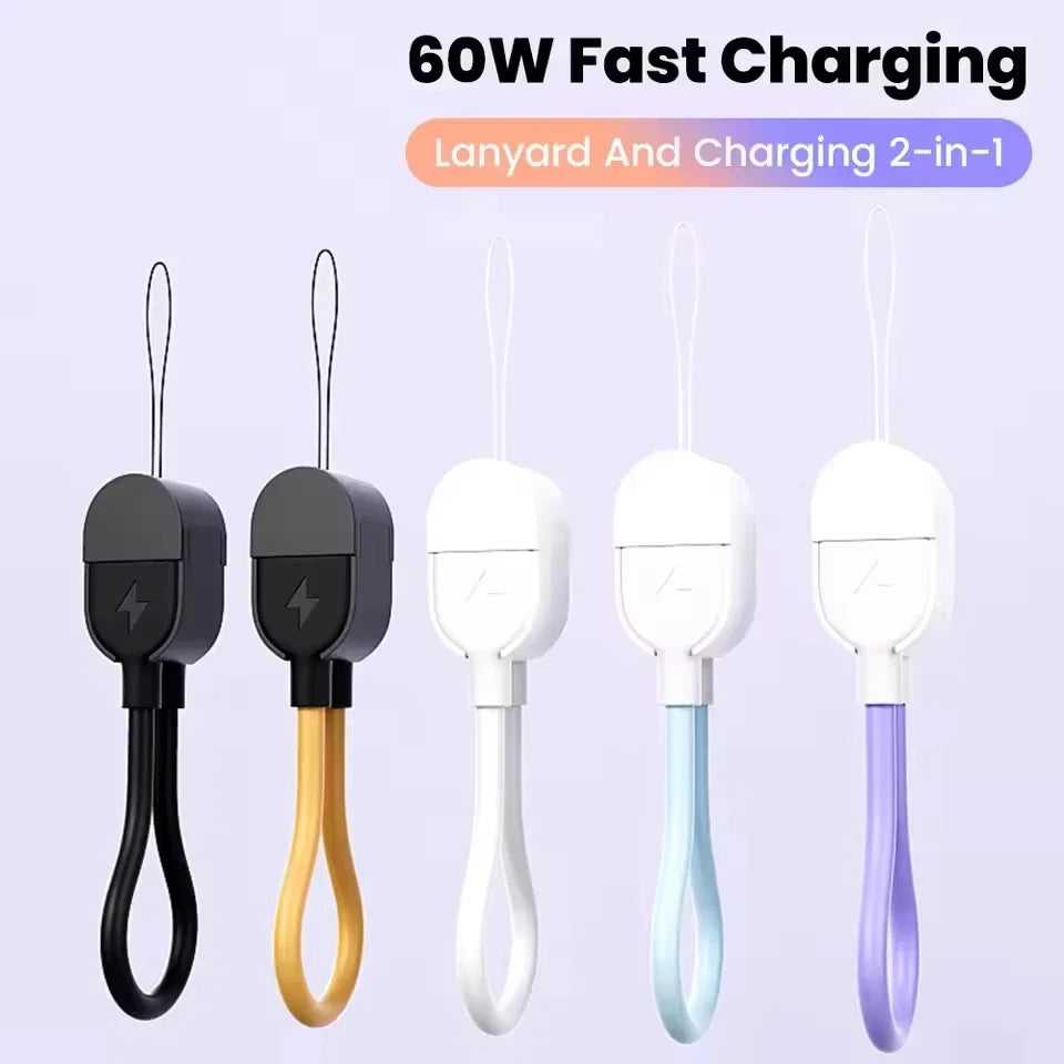 60W USB-C Short Keychain Cable 17cm | Fast Charge & Data USB-C Charging Cable P3