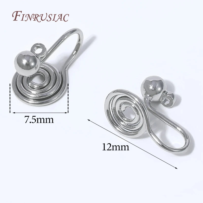 18K Gold Clip-On Earring Hooks – No-Pierce Spiral Ear Clips DIY Earring Findings P3 Rhodium Plated 2 pairs