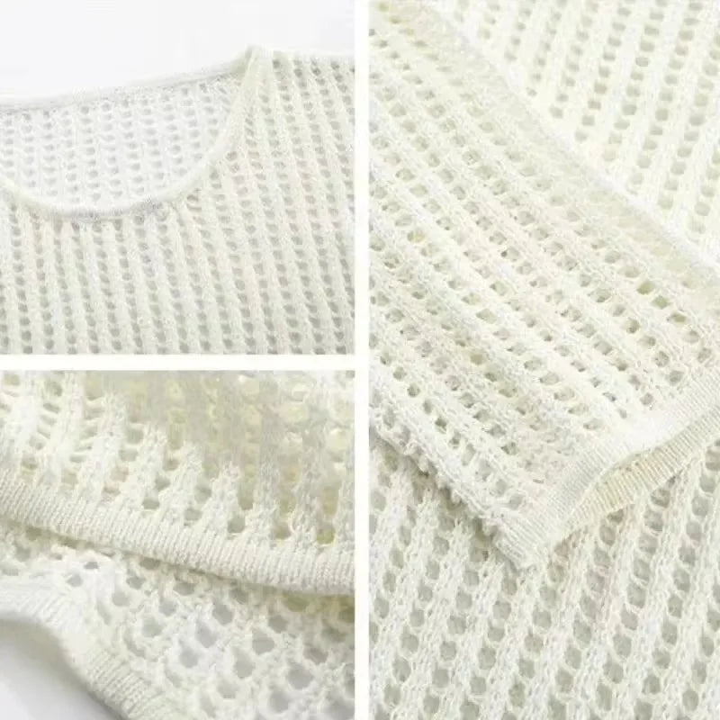 PTKPCC Women's Hollow-Out Loose Knit Pullover Sweater | Summer Knit Pullover Sweater P3