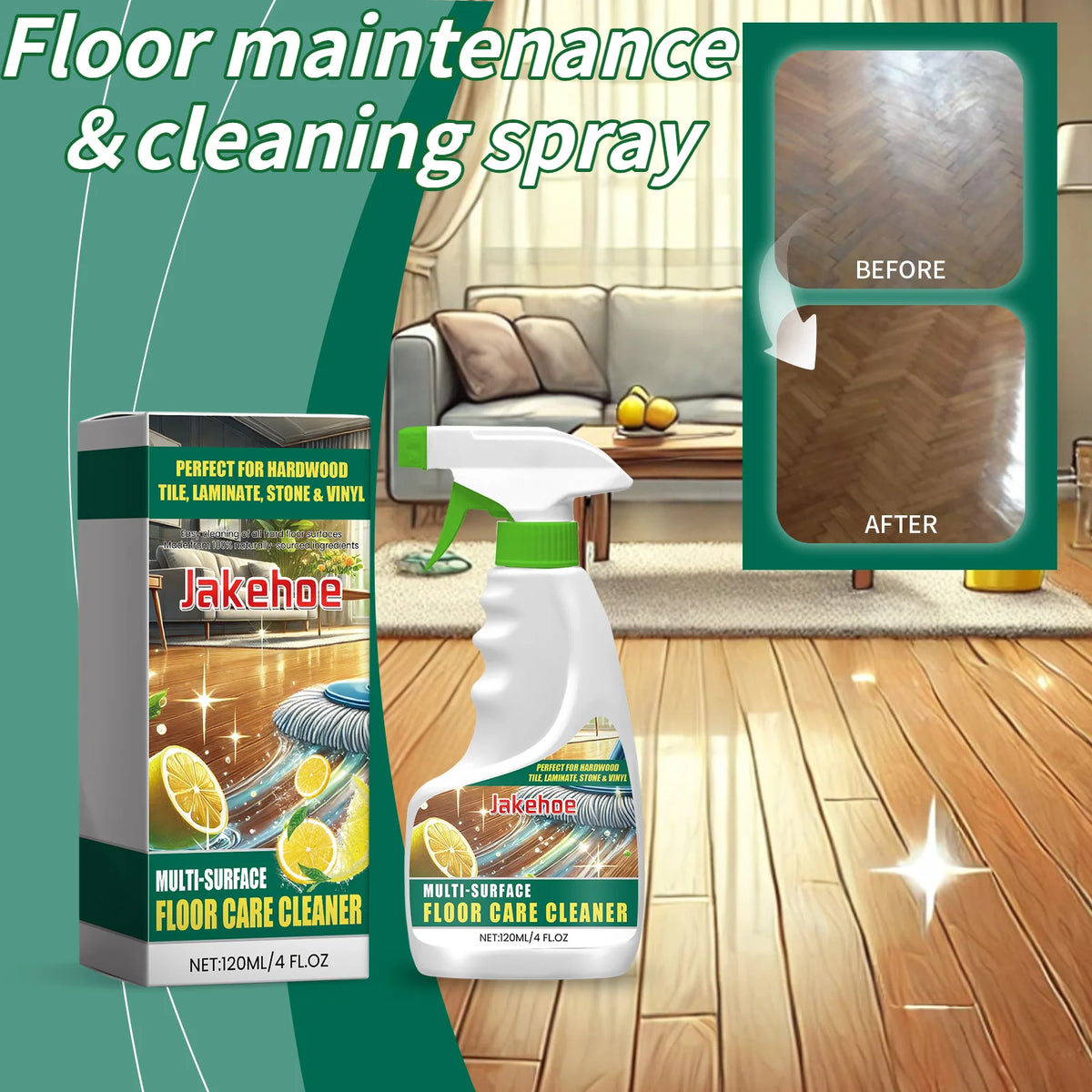 JAKEHOE Floor Cleaner Spray – Multi-Surface Shine No Residue 120ml Floor Cleaner Spray P3