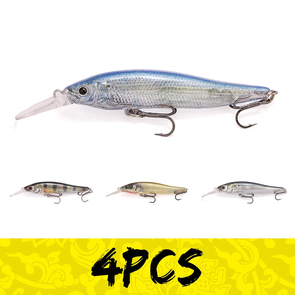 B&U Slow Floating Minnow Lure Set – Bass Pike Perch Jerkbait 4pc Fishing Lure Set P3 Mix 01 4pcs 7.5cm-6.8g