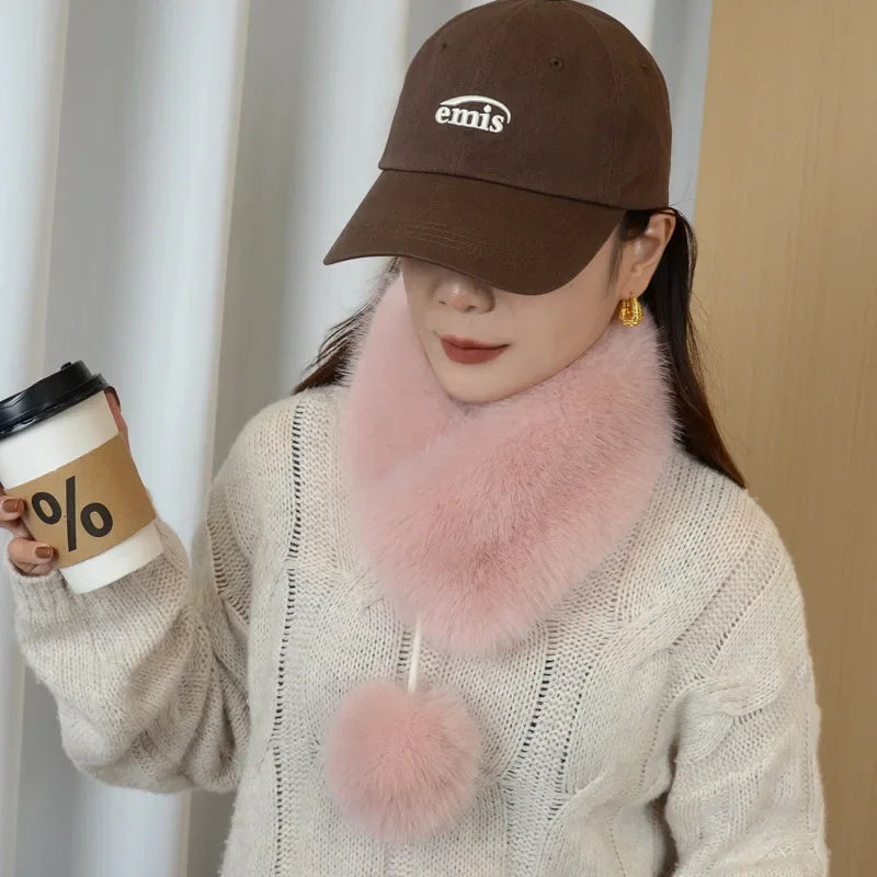 Double-Sided Fluffy Ball Scarf | Korean Sweet Style Neck Warmer Winter Neck Warmer P3