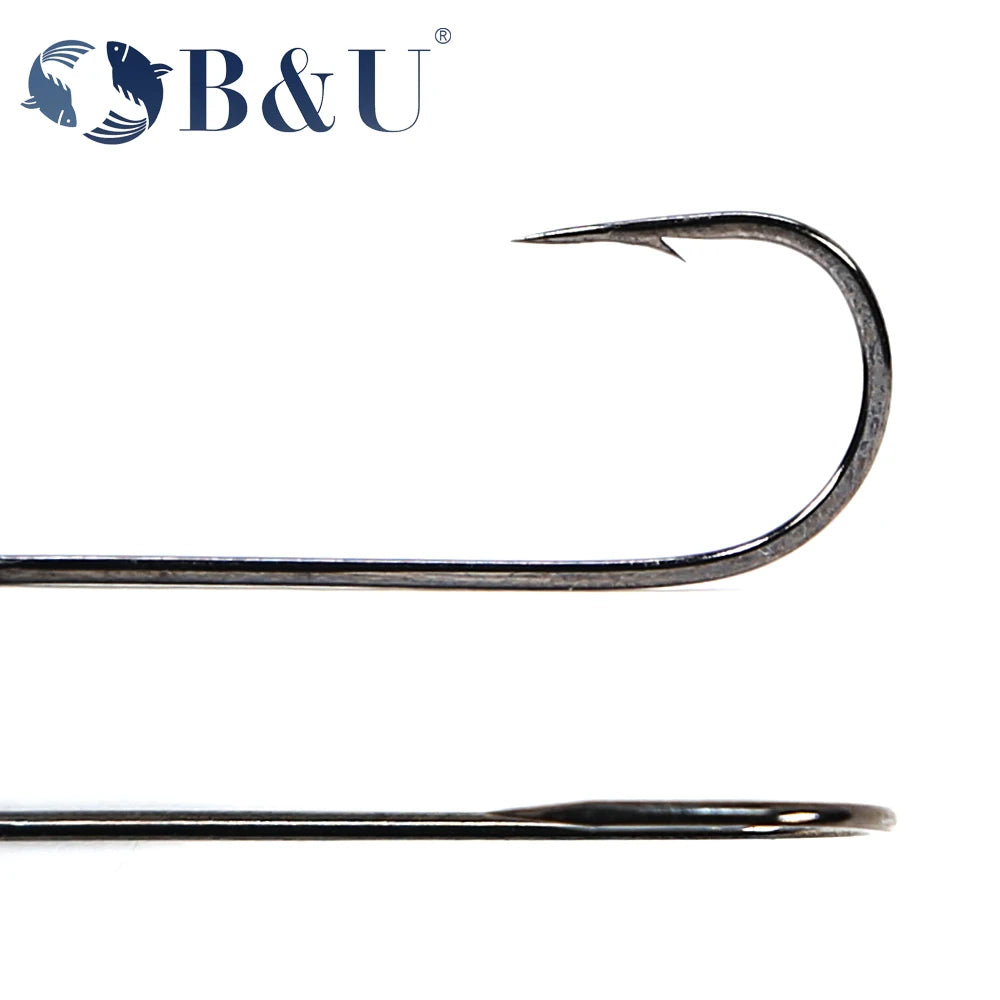 B&U Big Eye Carbon Steel Worm Fishing Hooks 12pc – Barbed Fishing Hooks P3