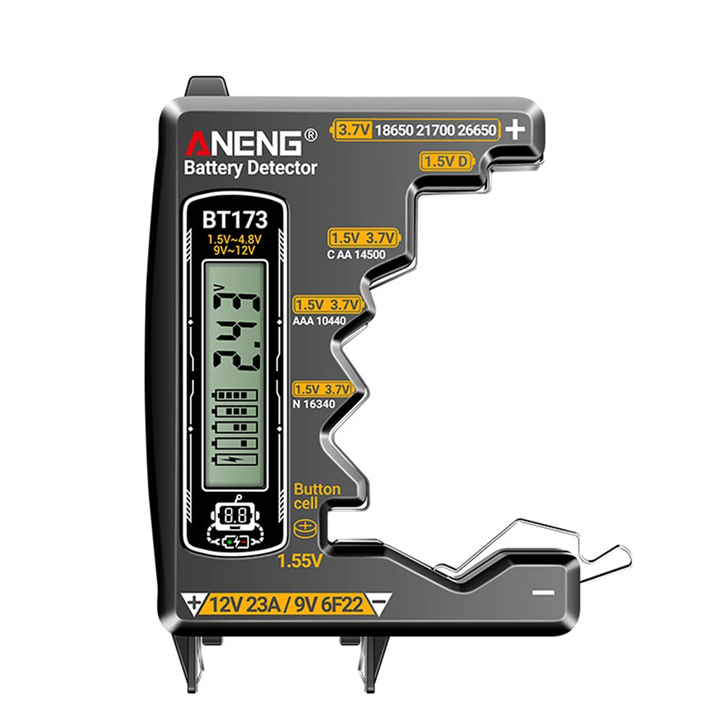 Gaqqee BT173 Digital Battery Tester – AA AAA 18650 9V Battery Tester P3 black