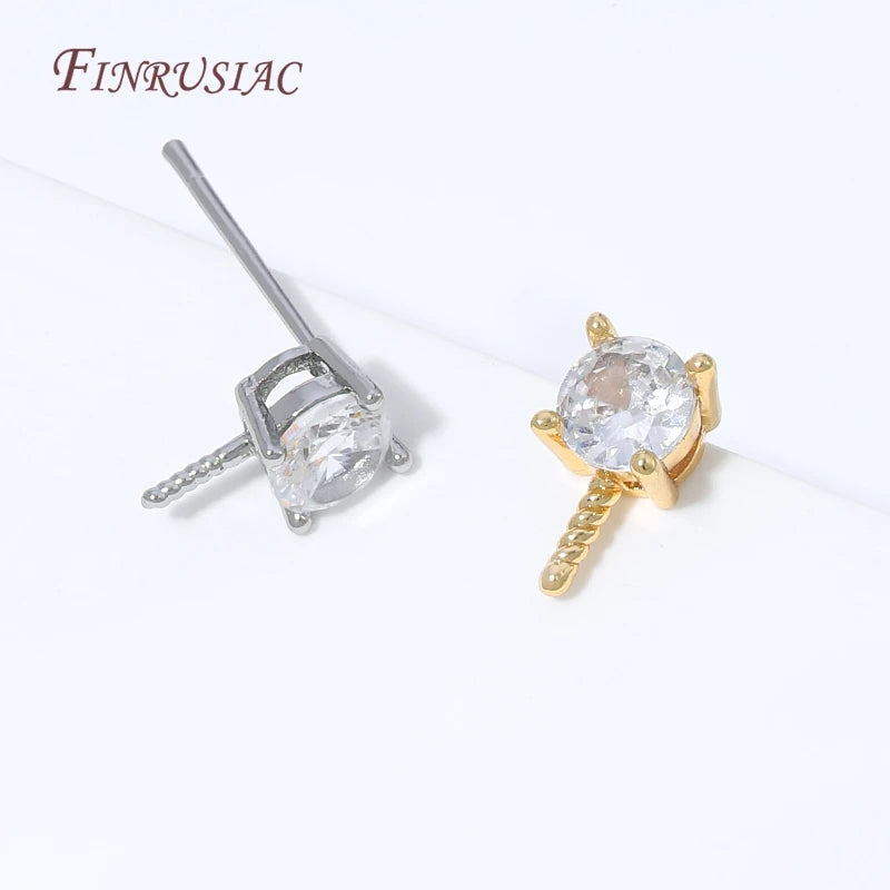 18K Gold Plated CZ Pearl Earring Post Connector | DIY Findings Earring Jewelry Finding P3