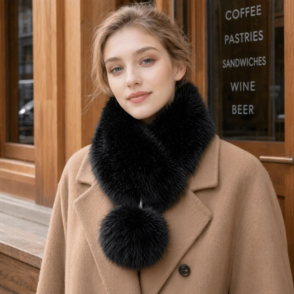 Double-Sided Fluffy Ball Scarf | Korean Sweet Style Neck Warmer Winter Neck Warmer P3