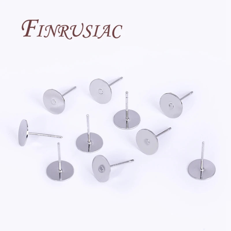 50Pcs 18K Gold Plated Blank Stud Earring Bases – DIY Jewelry Earring Stud Findings P3 Rhodium Plated 12mm-50 pcs