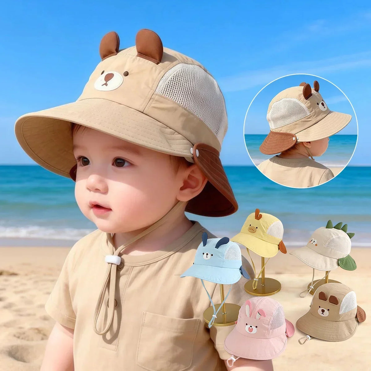 Baby Wide Brim Sun Hat – Cartoon Bear Ear UV Cap for Toddlers Baby Sun Hat P3