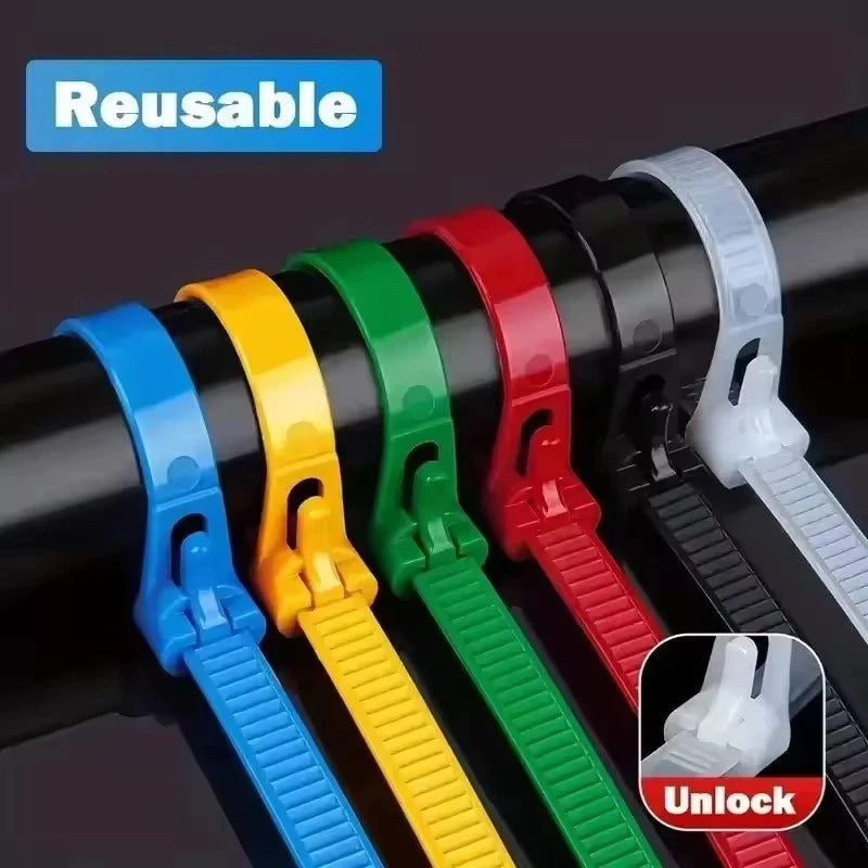 100-Pack Reusable Self-Locking Nylon Cable Ties – Mixed Colors Reusable Cable Ties P3