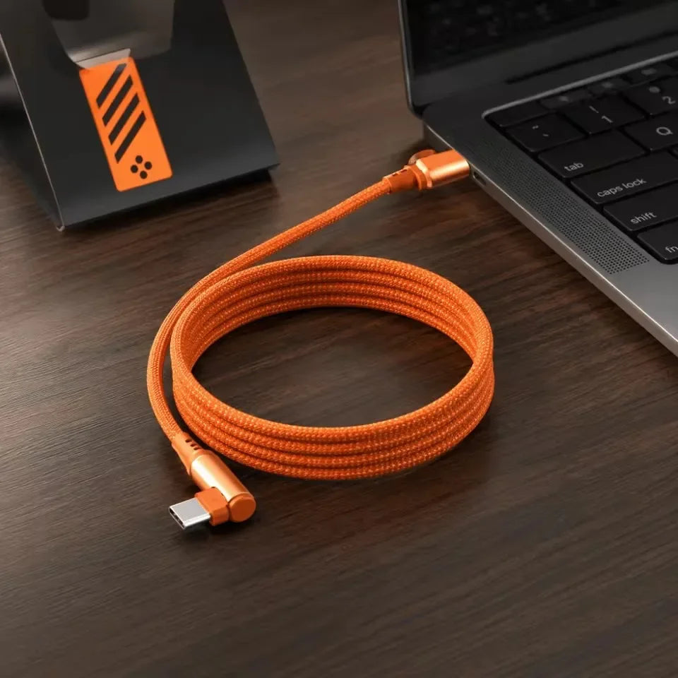 100W 90-Degree USB-C to USB-C Fast Charging Cable Orange USB-C Charging Cable P3