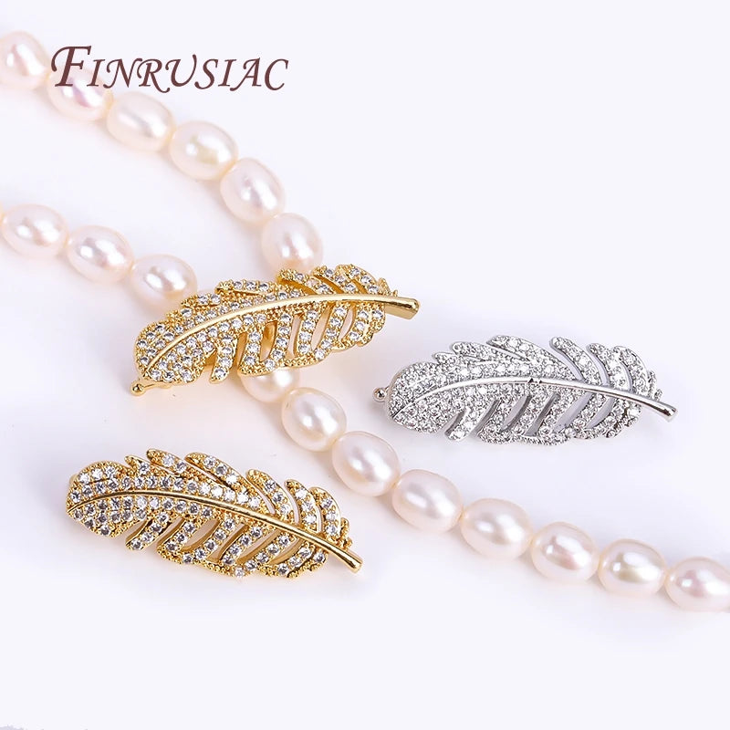 18K Gold Plated Feather Pearl Clasp – Zircon Necklace Finding Jewelry Clasp Finding P3