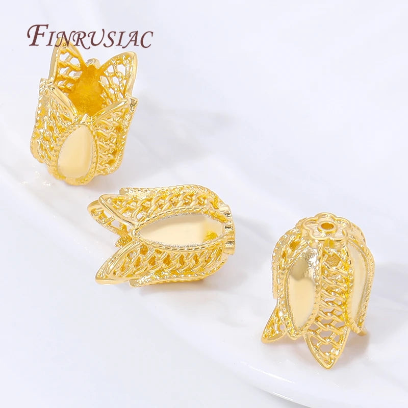 18K Gold Plated Filigree Tulip Bead Caps – DIY Jewelry Findings Jewelry Bead Caps P3
