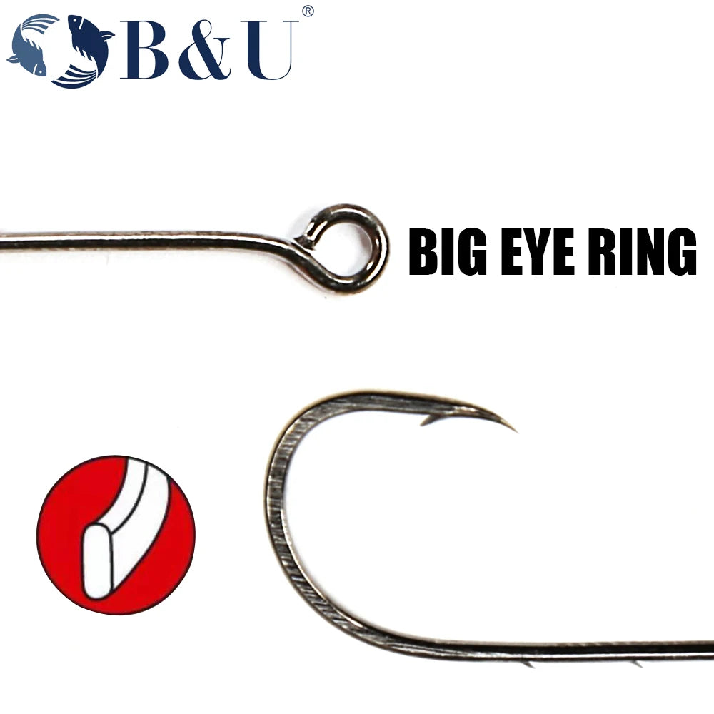 B&U 20-Pack Big Eye Long Shank Barbed Fishing Hooks | Worm Lure Fishing Hooks P3