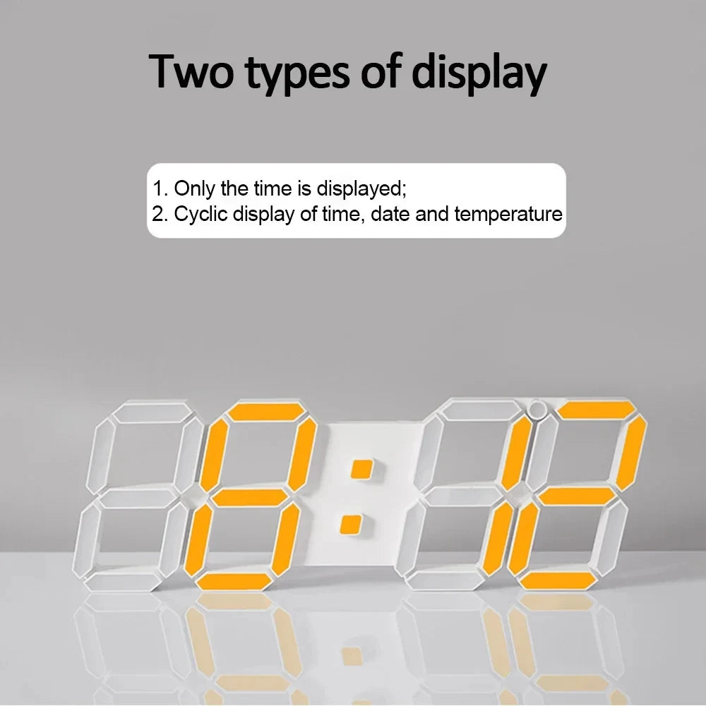 3D LED Digital Wall Clock with Alarm – USB Powered | White LED Wall Clock P3