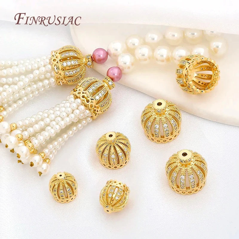 18K Gold Plated Micro Pave Zircon Crown Bead Caps | DIY Jewelry Jewelry Findings P3