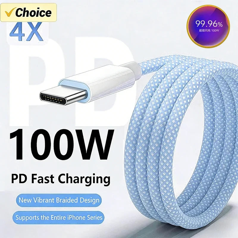 100W USB-C to C Braided Fast Charge Cable 6A | 1M USB-C Charging Cable P3
