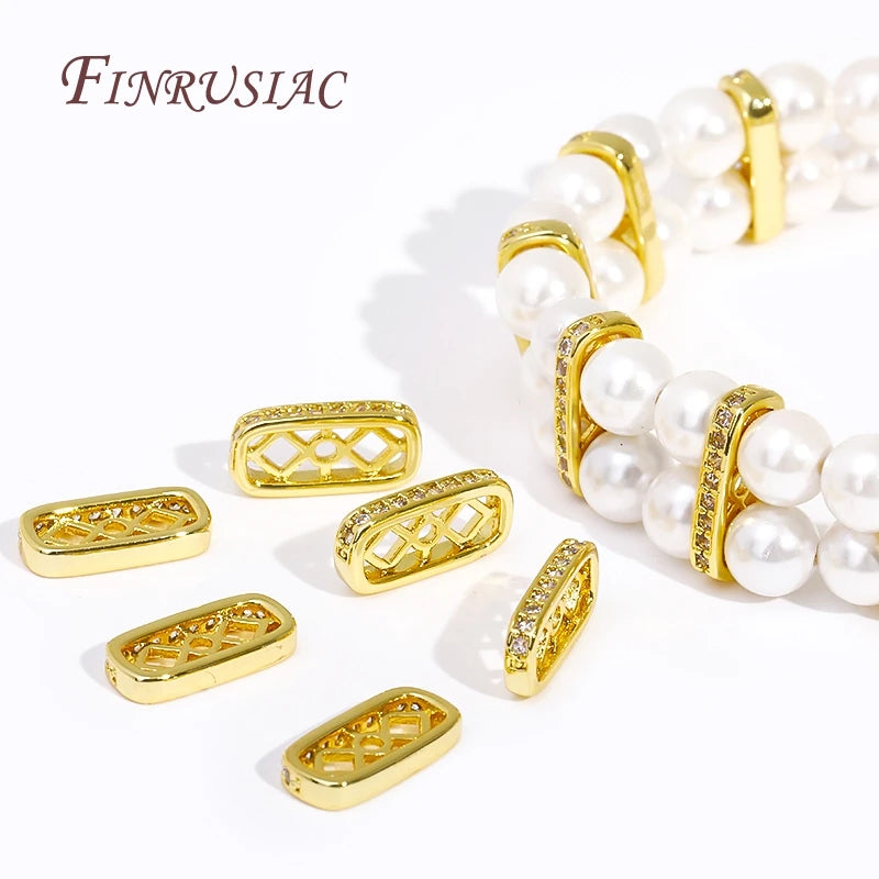 18K Gold Plated Zircon Rectangle Spacer Beads | DIY Jewelry Jewelry Spacer Beads P3