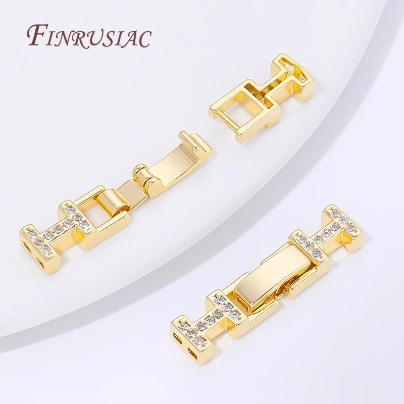 18K Gold Plated Brass & Zircon Bracelet Clasps | 1-2 Pcs Jewelry Clasps P3