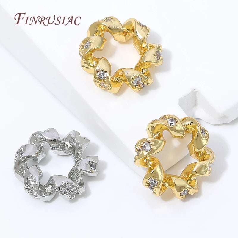 18K Gold Plated Twisted Spacer Beads – Micro Pavé Zircon Findings Jewelry Spacer Beads P3
