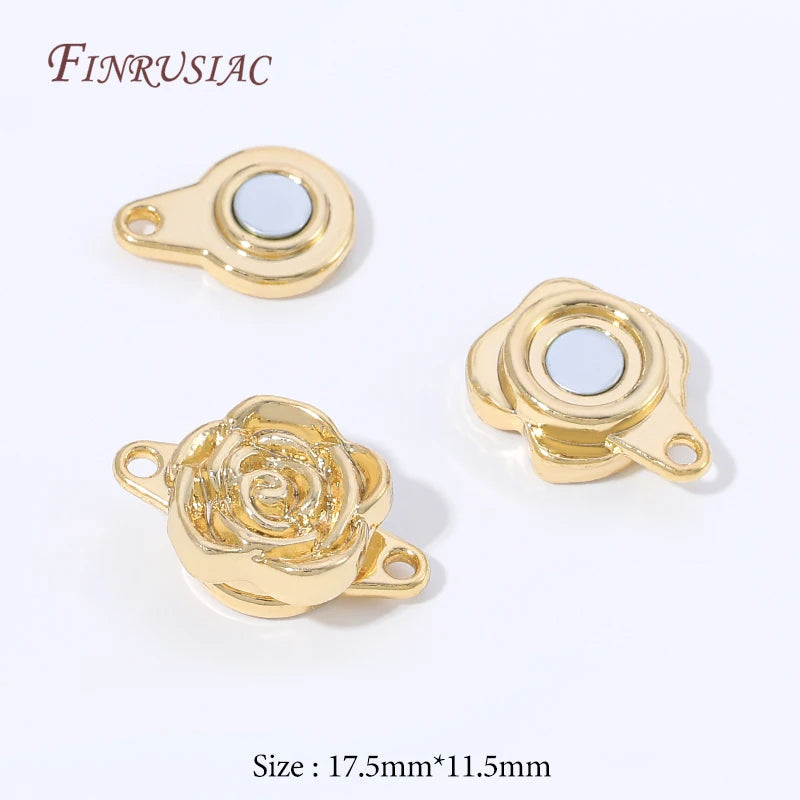 18K Gold Plated Rose Flower Magnetic Clasp | Brass DIY Jewelry Jewelry Making Clasp P3 18K Gold Plated 4 pieces