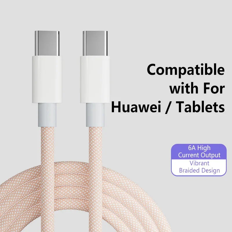 100W USB-C to USB-C Braided Fast Charge Cable | 6A, 1M USB-C Charging Cable P3 Orange 1m