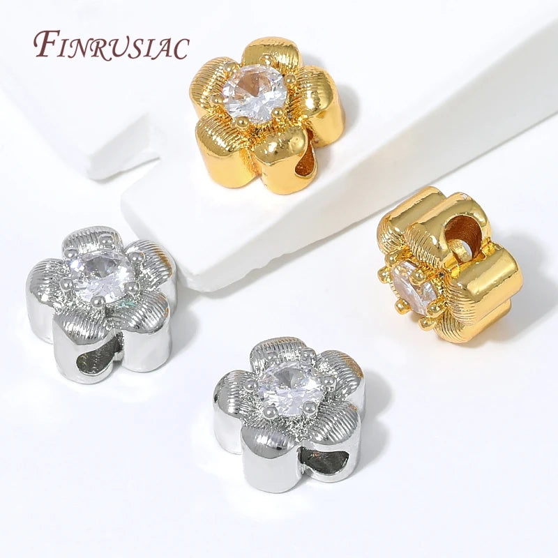 18K Gold Plated Micro Pavé CZ Flower Spacer Beads | DIY Jewelry Jewelry Spacer Beads P3