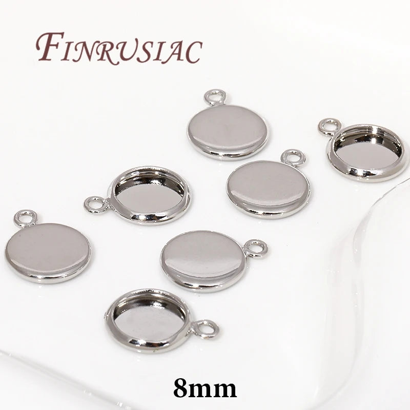 Gold Plated Cabochon Bezel Tray Settings 6/8/10mm | DIY Jewelry Jewelry Bezel Findings P3 Rhodium Plated-8mm 4 pcs