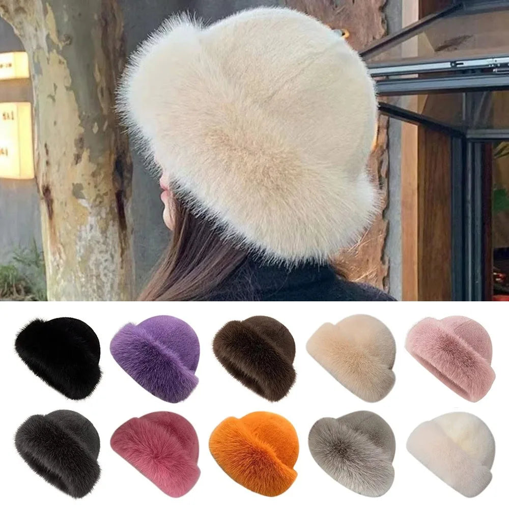 Fluffy Faux Fur Winter Hat – Plush Fisherman Panama Cap Winter Fur Hat P3