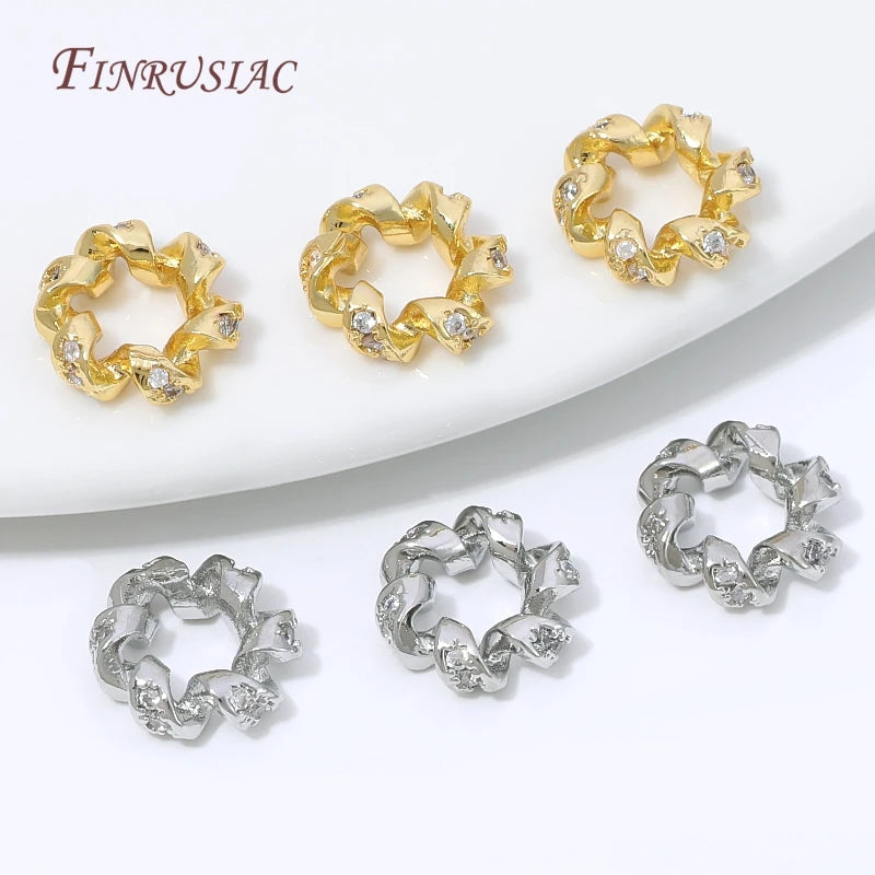 18K Gold Plated Twisted Spacer Beads – Micro Pavé Zircon Findings Jewelry Spacer Beads P3